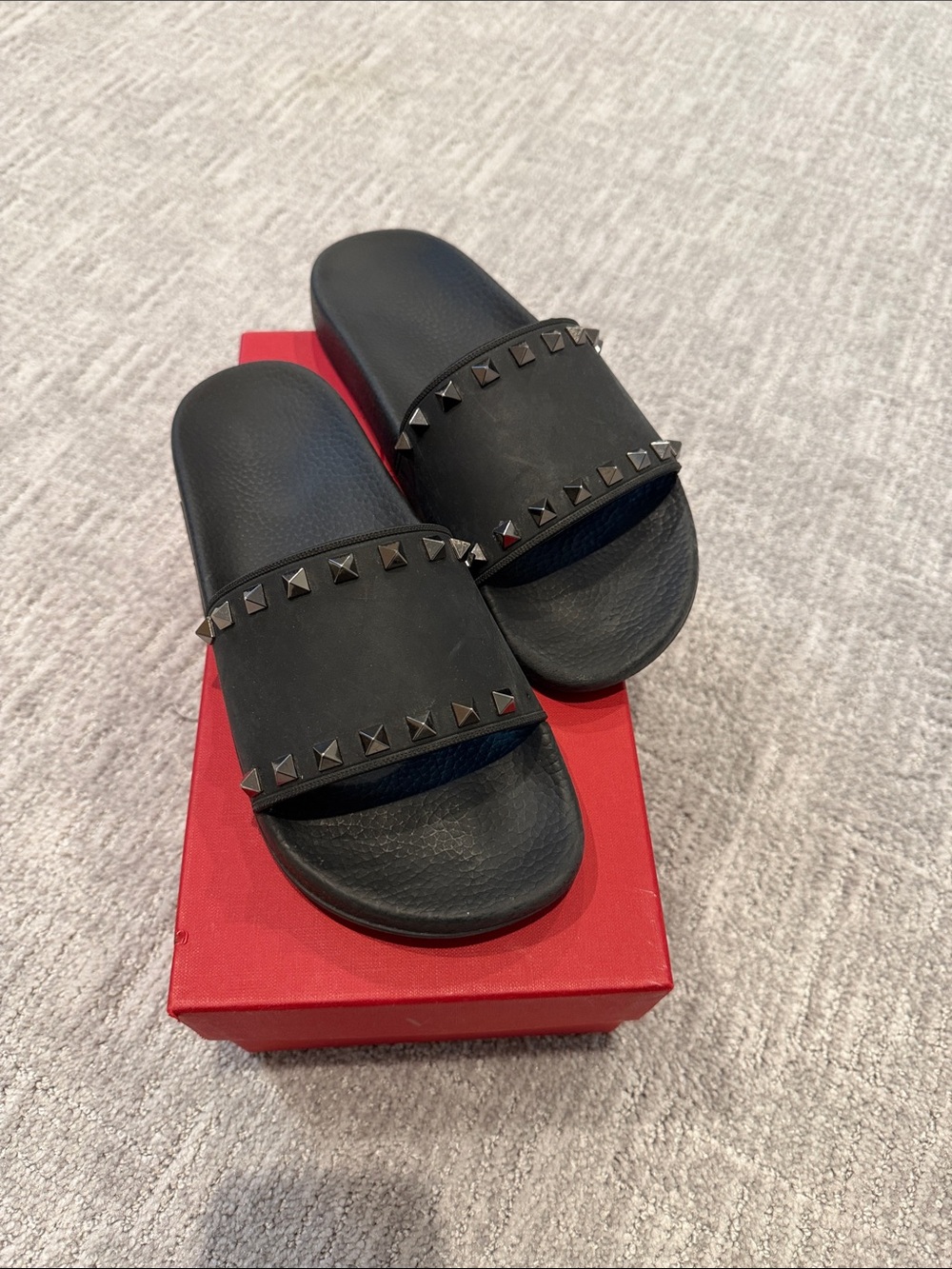 Valentino Garavani Black Studded Slide Sandals